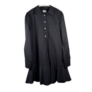 Tuckernuck Shirt Dress Womens Large Black Ruffle Hem Long Sleeve Cotton Peasant